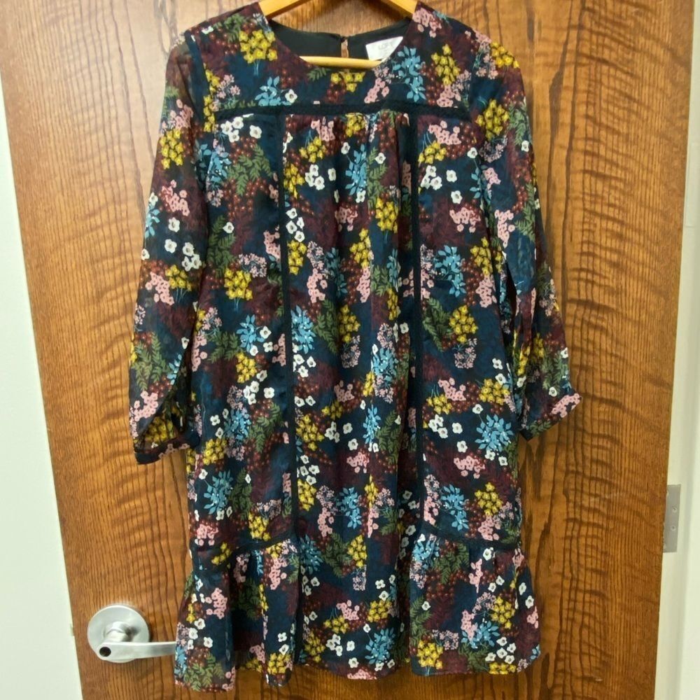 ANN Taylor Loft navy floral crochet lace‎ georgette mini dress